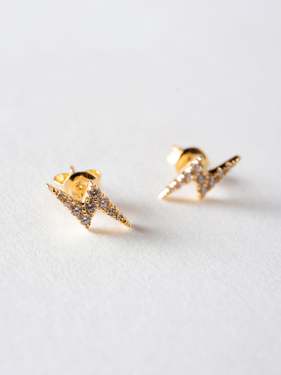 Gold Lightning Bolt Cubic Zirconia Stud Earrings